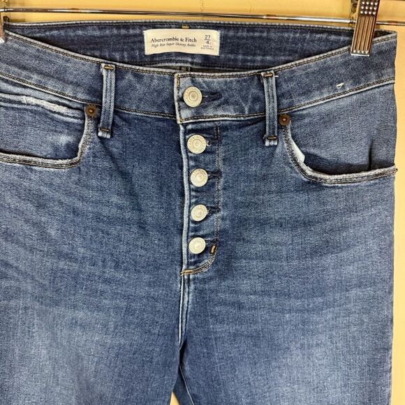 Abercrombie & Fitch High Rise Super Skinny Ankle Distressed Jeans Size 27/4S - Picture 3 of 6